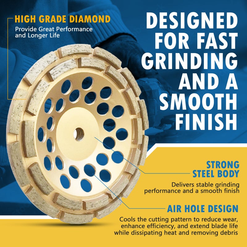 EDiamondTools عجلات طحن الماس 7" للخرسانة أو البناء، 24 قطعة مزدوجة الصفوف، 30/40 حبيبات، رابطة متوسطة، 5/8"-11 محور - Image 2